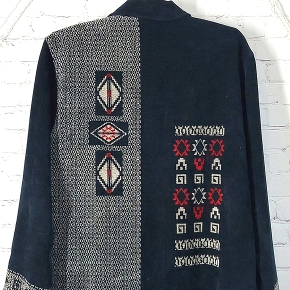 Vintage Chico's Design Navy Blue Black Southwestern Full Zip Jacket Shacket Sz 2 - Picture 15 of 17